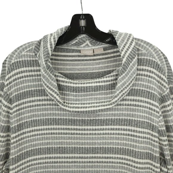 Chicos Zenergy Cowl Neck Striped Sweater Womens 2 US 12/14 Long Sleeve Gray - Picture 8 of 15
